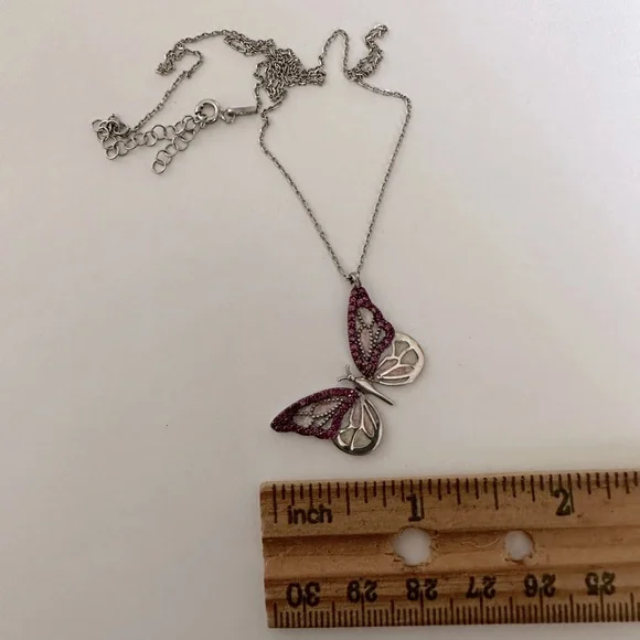 925 Silver butterfly necklace handmade enamel cz stones - Picture 7 of 8